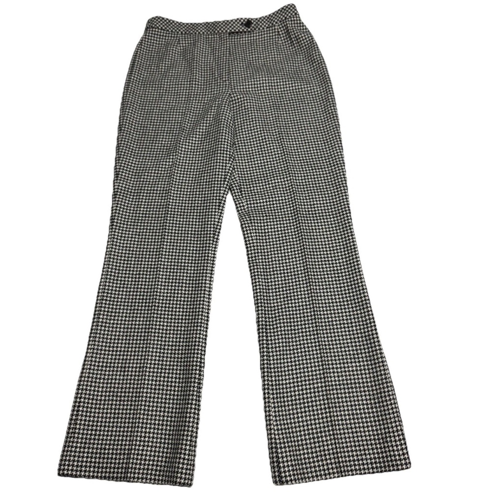AKRIS PUNTO Houndstooth Wool Pants Black, Beige Unlined, Made In Italy Size: 6
